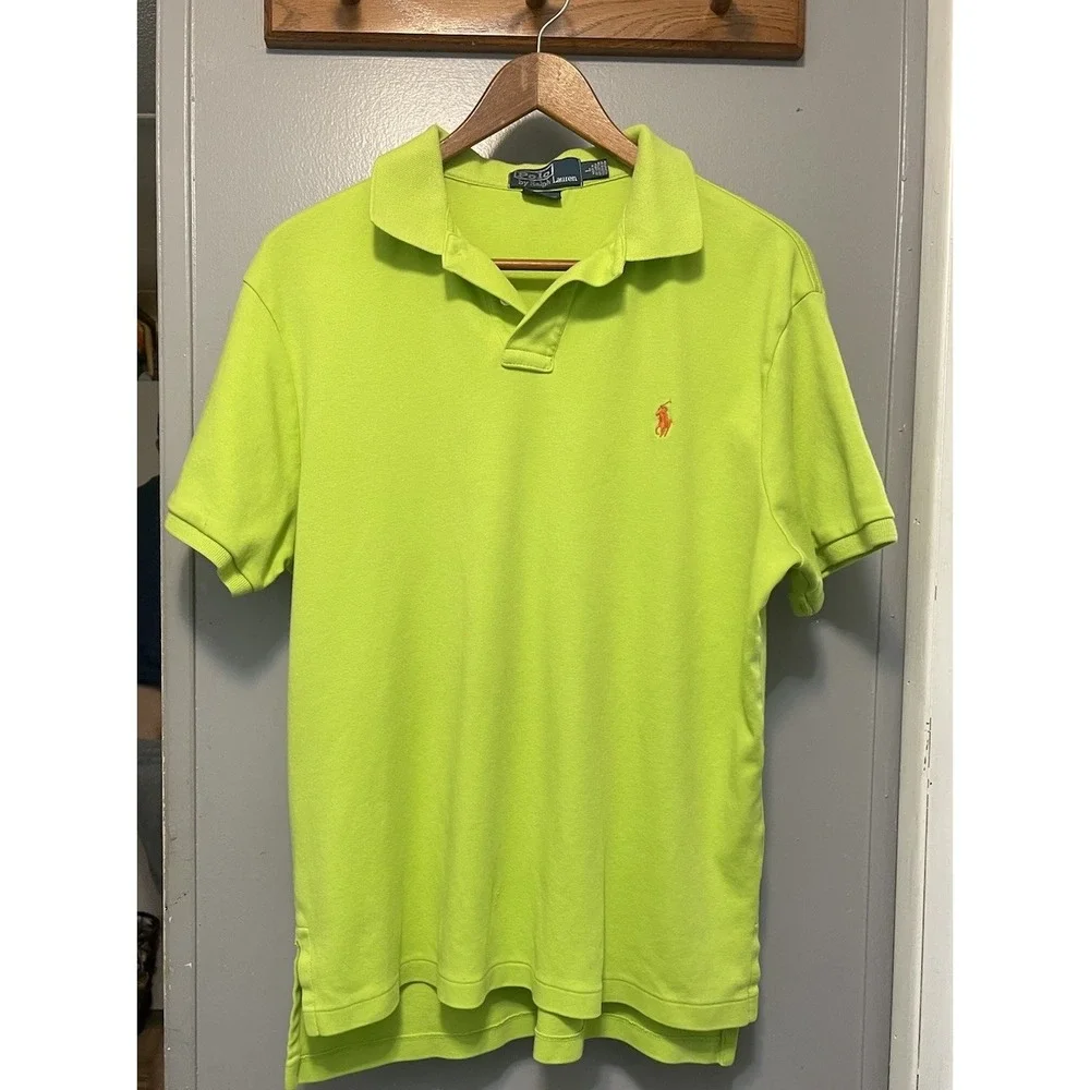 Ralph Lauren Performance Neon Green Golf Polo Shirt Mens Large Custom Fit READ
